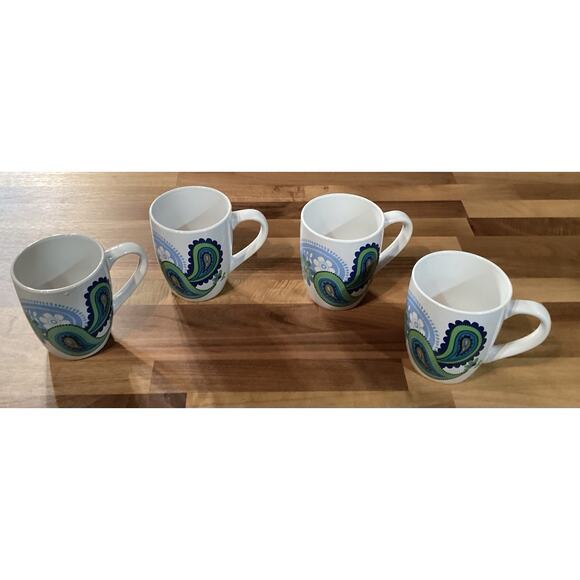 Set of 4 Royal Norfolk Floral Paisley Print Blue & Green Ceramic Coffee Mugs - Picture 2 of 9